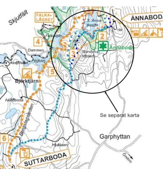 Bankartan för Kilsbergen Trailrun 2012: Bergslagsleden från Ånnaboda via Falkasjön och Björktjärn till Suttarboda, och leden tillbaka förbi Hulåsen och Storstenshöjden